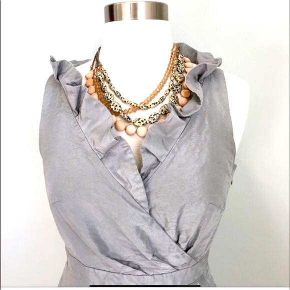 J Crew 100% Silk Silver Ruffle Neck Dress 6 - Picture 2 of 9